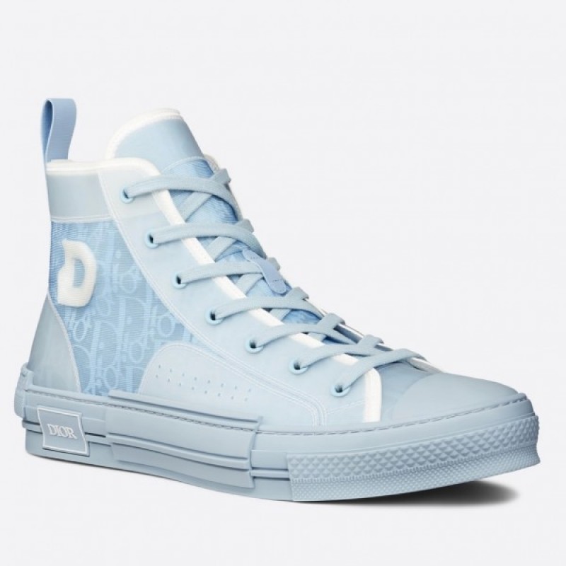Dior B23 Daniel Arsham High-Top Sneaker in Light Blue Dior Oblique
